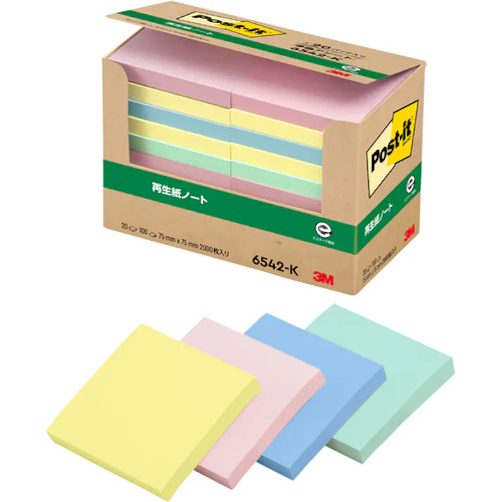 【CAINZ-DASH】スリーエム ジャパン文具・オフィス事業部 ポスト・イット 75X75mm 100枚X20パッド 4色混色 6542-K【別送品】