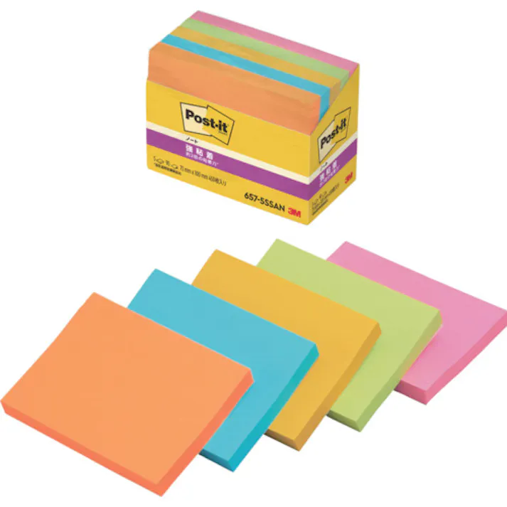 【CAINZ-DASH】スリーエム ジャパン文具・オフィス事業部 ポスト・イット 強粘着 75X100mm 90枚X5パッド 5色混色 657-5SSAN【別送品】