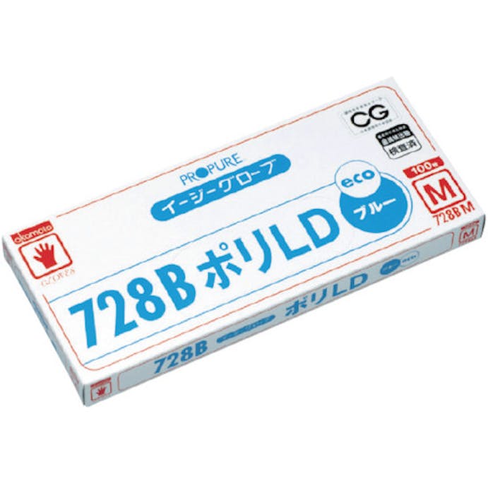 【CAINZ-DASH】オカモト食品衛生用品課 イージーグローブ７２８ＢポリＬＤ外エンボスブルー　Ｍ　（１００枚入） 728BM【別送品】