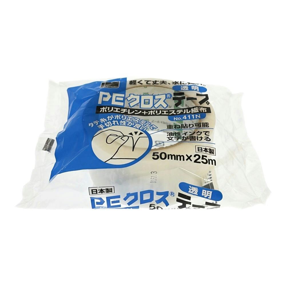 PEクロステープ梱包用 No411N 透明 幅50mm×長さ25m | 接着・補修・梱包