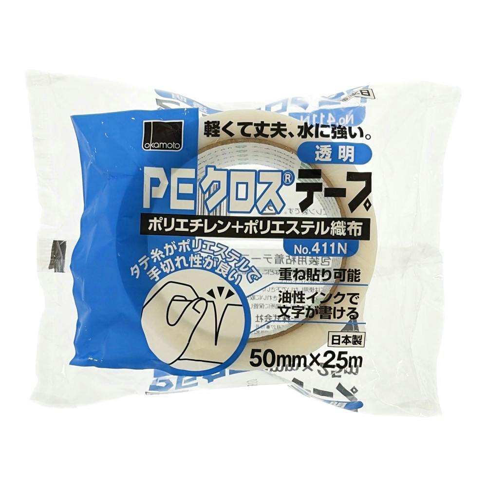 PEクロステープ梱包用 No411N 透明 幅50mm×長さ25m | 接着・補修・梱包