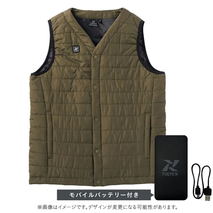 Vネックヒーターベスト(バッテリー付属) カーキ LL 8311(販売終了)