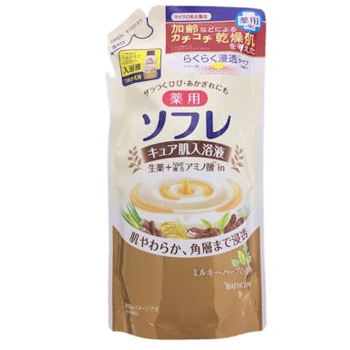 バスクリン 薬用ソフレ キュア肌入浴液 ミルキーハーブの香り 詰替 400ml