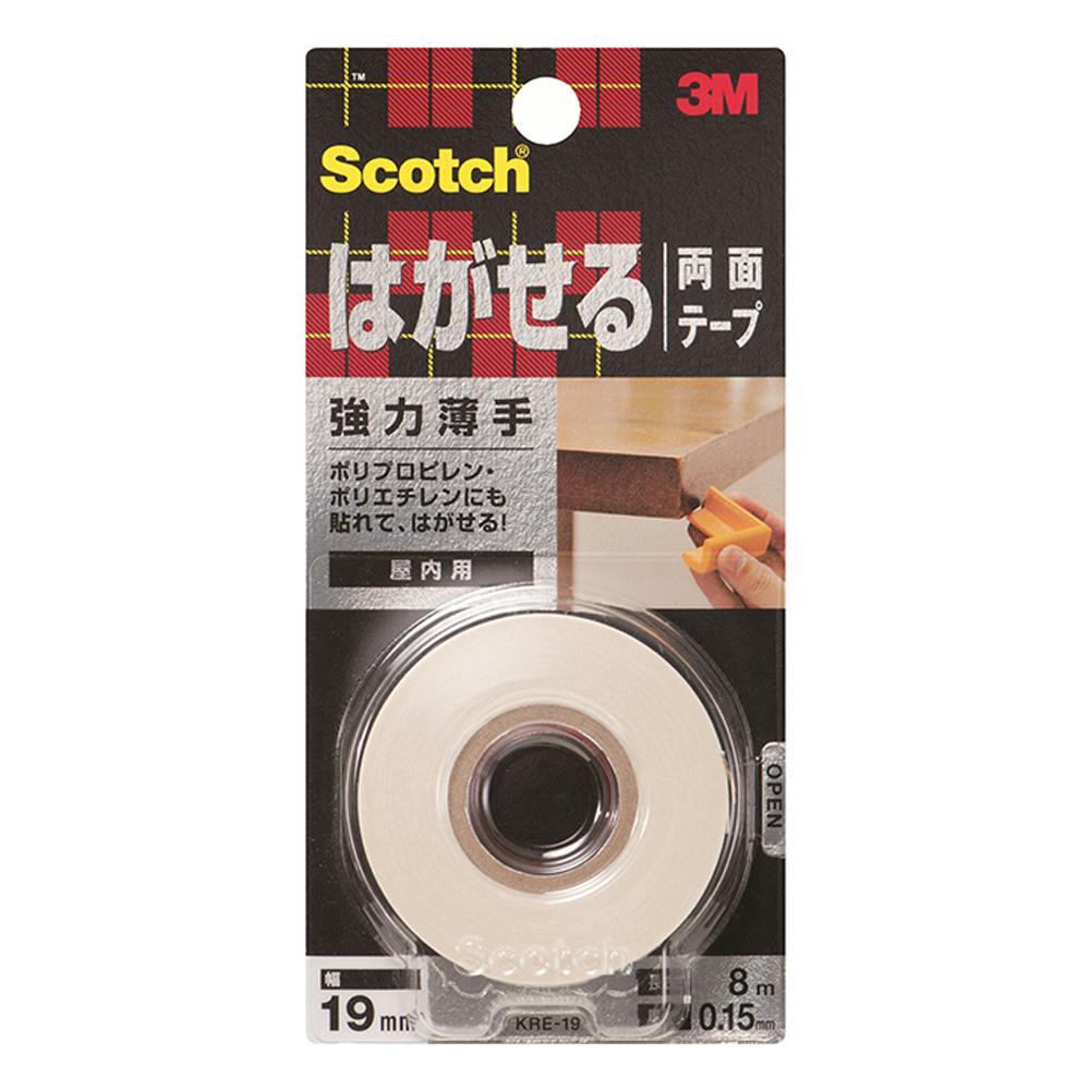 3M スコッチ はがせる両面テープ 強力薄手 屋内用 KRE-19 幅19mm×長さ8m×厚み0.15mm 作業用両面テープ 3M スコッチ はがせる両面テープ 強力薄手 屋内用 KRE-19 幅19mm×長さ8m×厚み0.15mm 作業用両面テープ