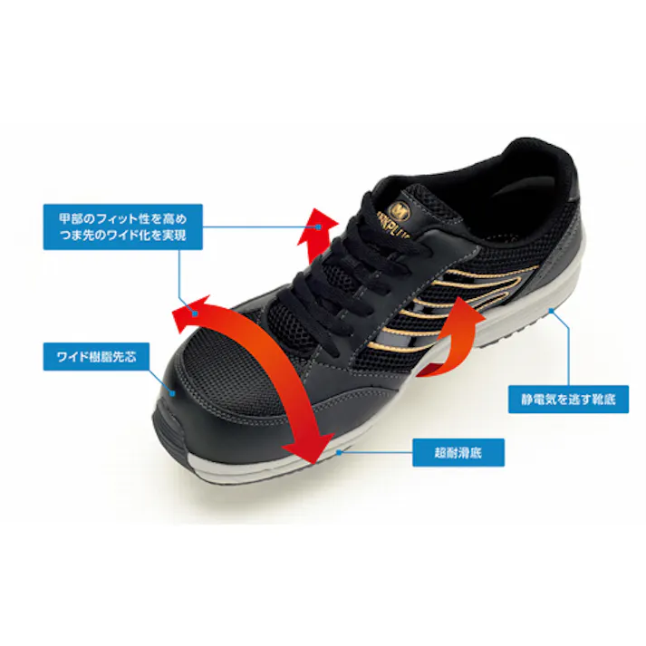 【CAINZ-DASH】ミドリ安全 耐滑・先芯入りスニーカー SLS-705静電ブラック 27.5cm ※順次、品番:「SLS⇒LSS」に変更予定 SLS-705S-BK-27.5【別送品】