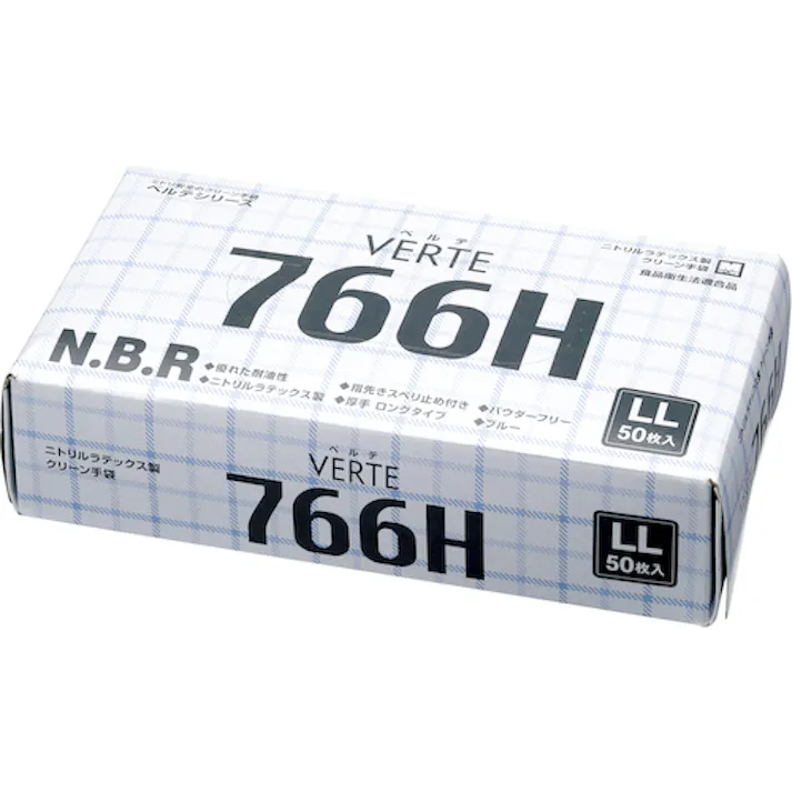 【CAINZ-DASH】ミドリ安全 ニトリル使い捨て手袋 ロング 厚手 粉なし 青 LL (50枚入) VERTE-766H-LL【別送品】