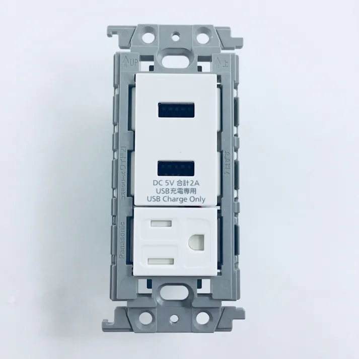 パナソニック コスモシリーズワイド21 埋込充電用USBコンセント 2ポート 扉付接地コンセント付 絶縁枠 ホワイト WTF147241W