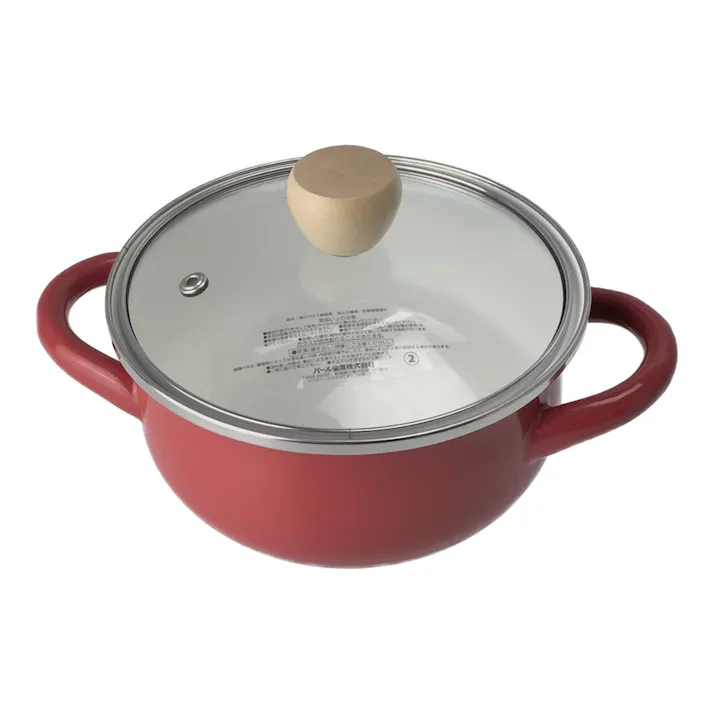 ホーロー両手鍋 レッド 15cm HB-4894