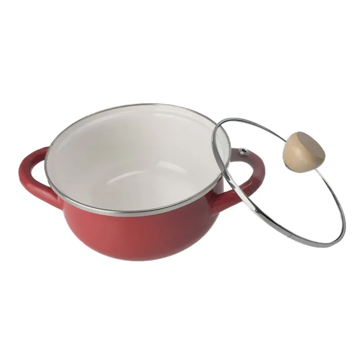 ホーロー両手鍋 レッド 15cm HB-4894