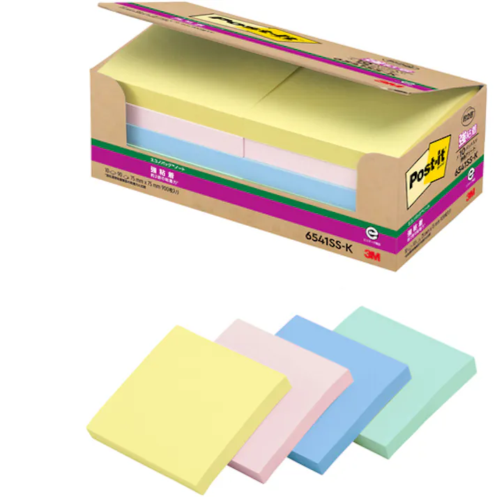 【CAINZ-DASH】スリーエム ジャパン文具・オフィス事業部 ポスト・イット 強粘着 75X75mm 90枚X10パッド 4色混色 6541SS-K【別送品】