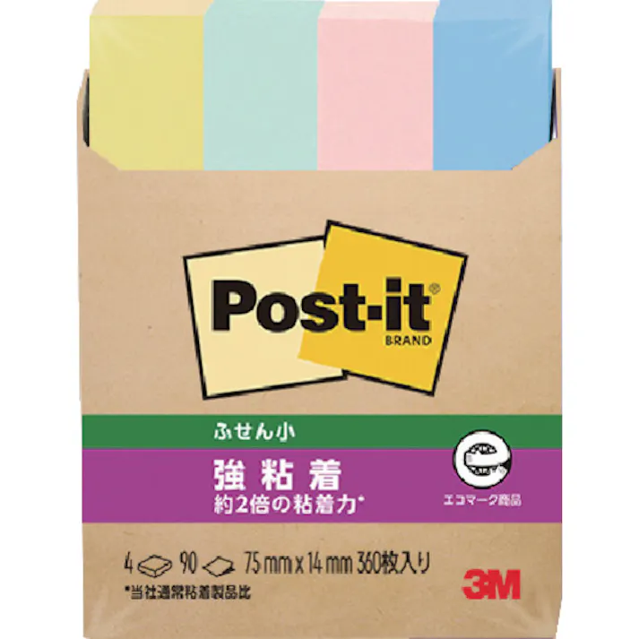 【CAINZ-DASH】スリーエム ジャパン文具・オフィス事業部 ポスト・イット 強粘着 75X14mm 90枚X4パッド 4色混色 560SS-K【別送品】