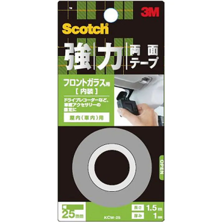 3M スコッチ 強力両面テープ フロントガラス用 屋内(車内)用 幅25mm×長さ1.5m×厚み1mm(販売終了)