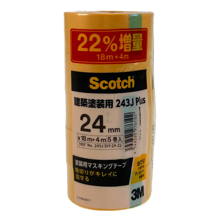 3M スコッチ 建築塗装用 マスキングテープ 243J 幅24mm×長さ18m+4m 5巻入