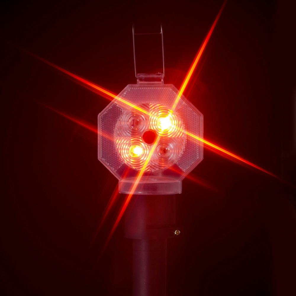 ソーラー工事灯 赤 アダプター付き 保安灯 ソーラー式 LED 防獣ライト 獣害対策ライト - 1