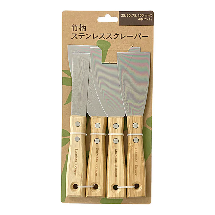 カインズ 竹柄 ステンレス スクレーパー 4本組み