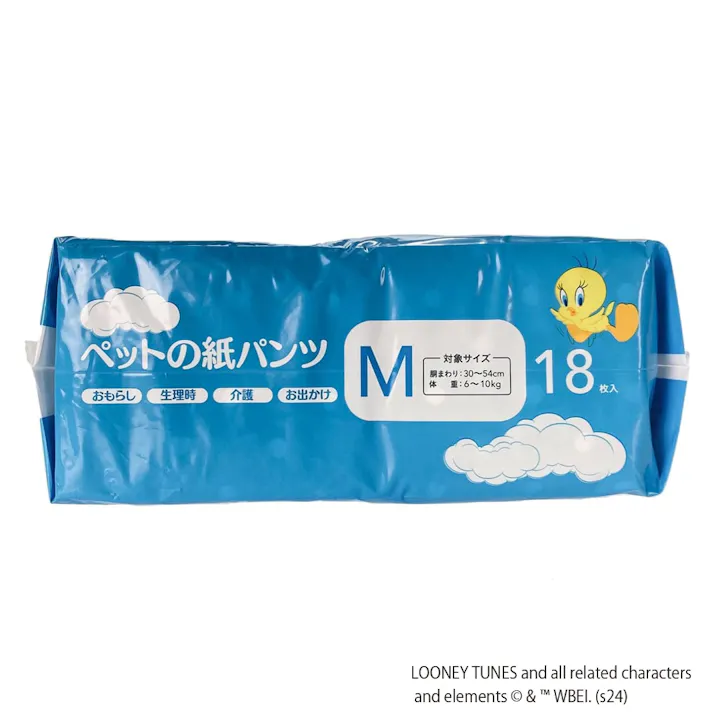 ワーナー・ブラザーズ ペットの紙パンツ M 18枚入り トゥイーティー柄 犬用 適応体重6~10kg ペット用紙おむつ テープ式 ラクラク装着