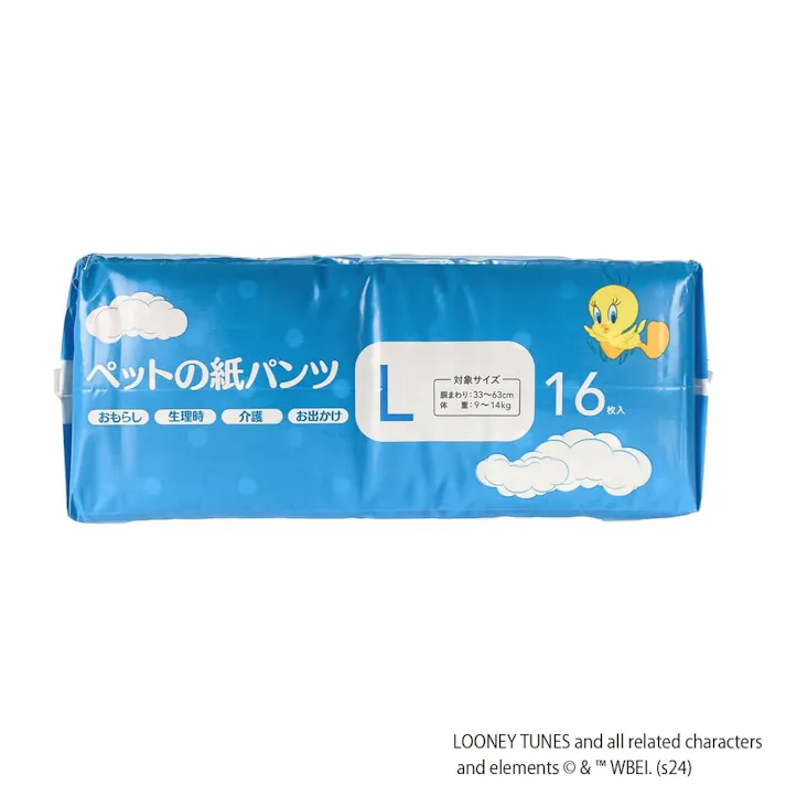 ワーナー・ブラザーズ ペットの紙パンツ L 16枚入り トゥイーティー柄 犬用 適応体重9~14kg ペット用紙おむつ テープ式 ラクラク装着