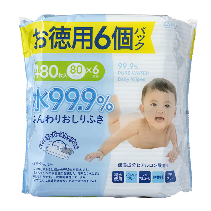 カインズ 水99.9% ふんわりおしりふき 80枚×6個パック