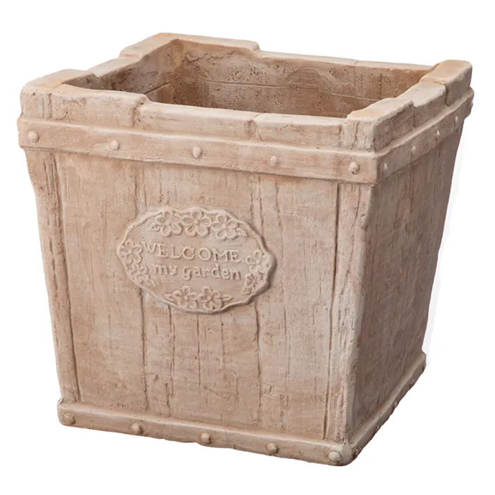 カインズ ウッド調スクエアーポット M ブラウン