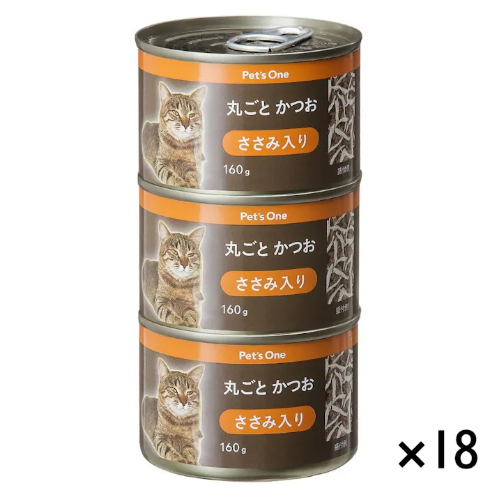 【ケース販売】Pet’sOne キャットミール 丸ごとかつお ささみ入り 3缶×18個入