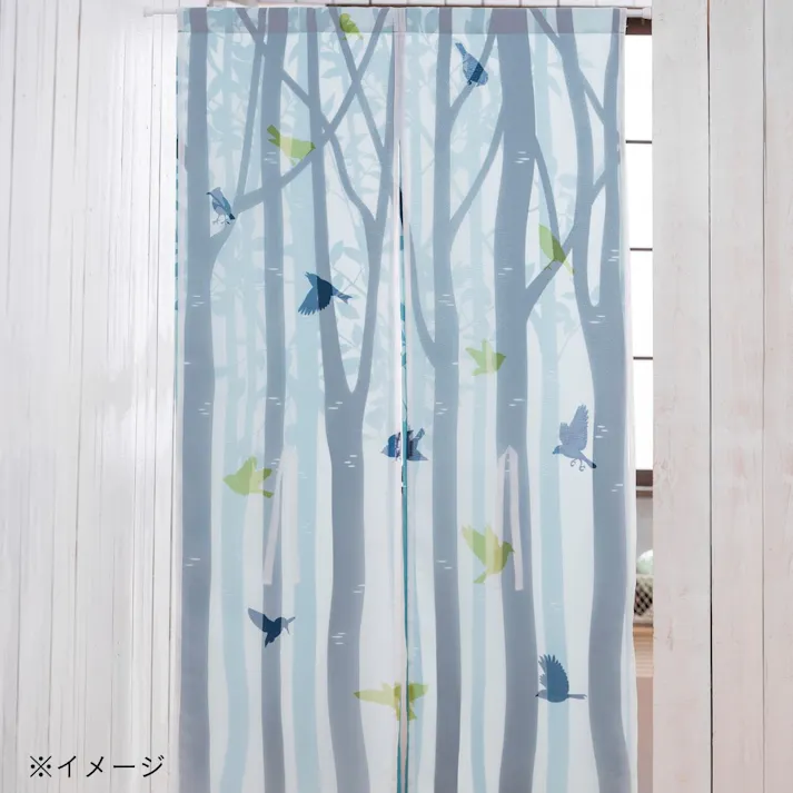 二重のれん 小鳥のさえずり グリーン 85×150cm