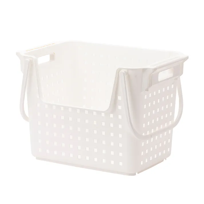 積み重ねても出し入れできるバスケット ホワイト
