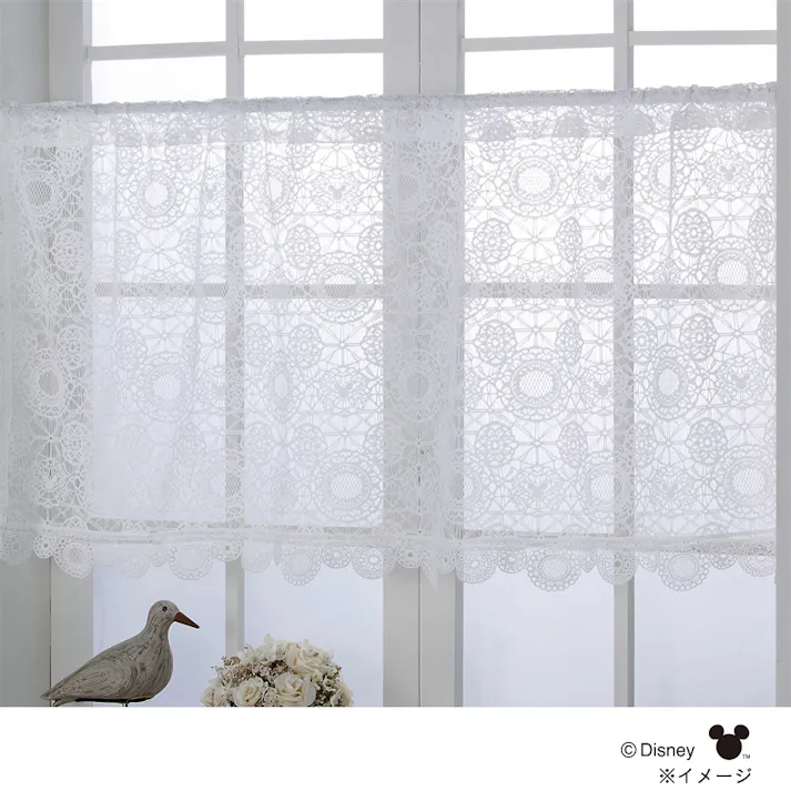 ディズニー カフェカーテン ミッキーマウス 幅145×丈75cm 洗濯OK