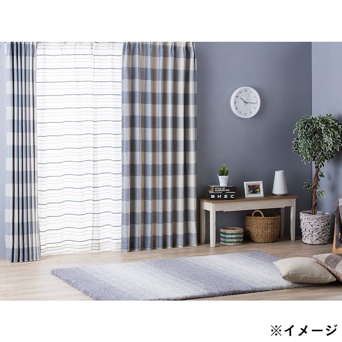遮光性カーテン シンプルチェック ブルー 100×110cm 2枚組(販売終了)