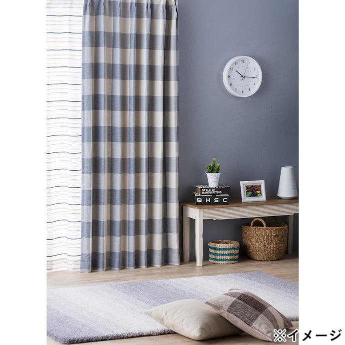 遮光性カーテン シンプルチェック ブルー 100×200cm 2枚組(販売終了)