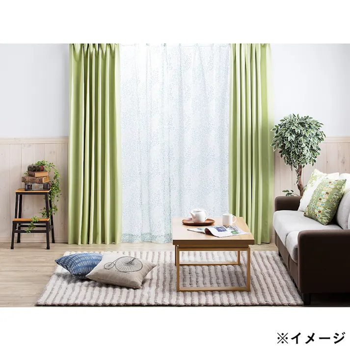 ボイル ガーデン グリーン 100×175cm 2枚組 レースカーテン