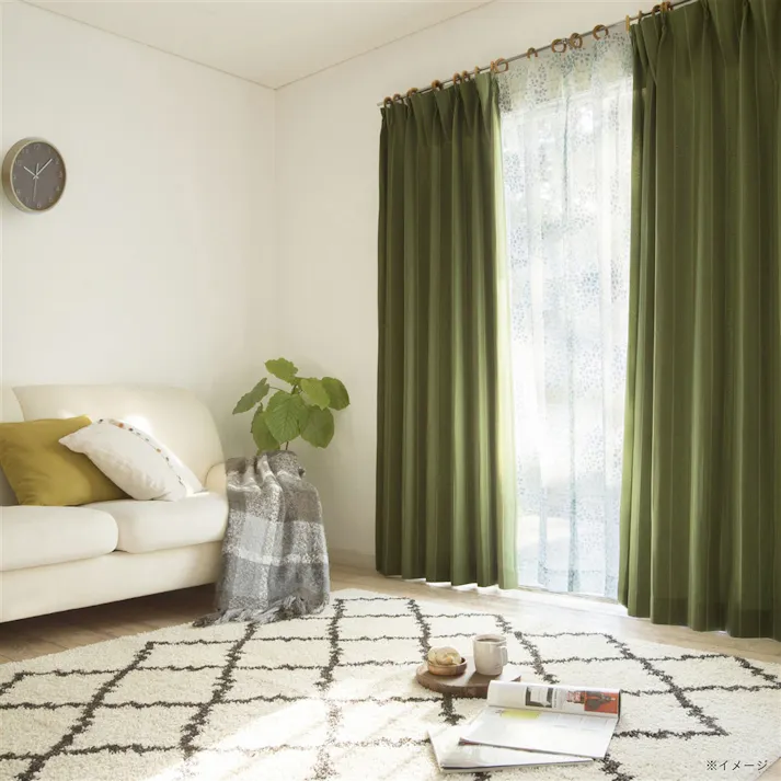 ボイル ガーデン グリーン 100×198cm 2枚組 レースカーテン