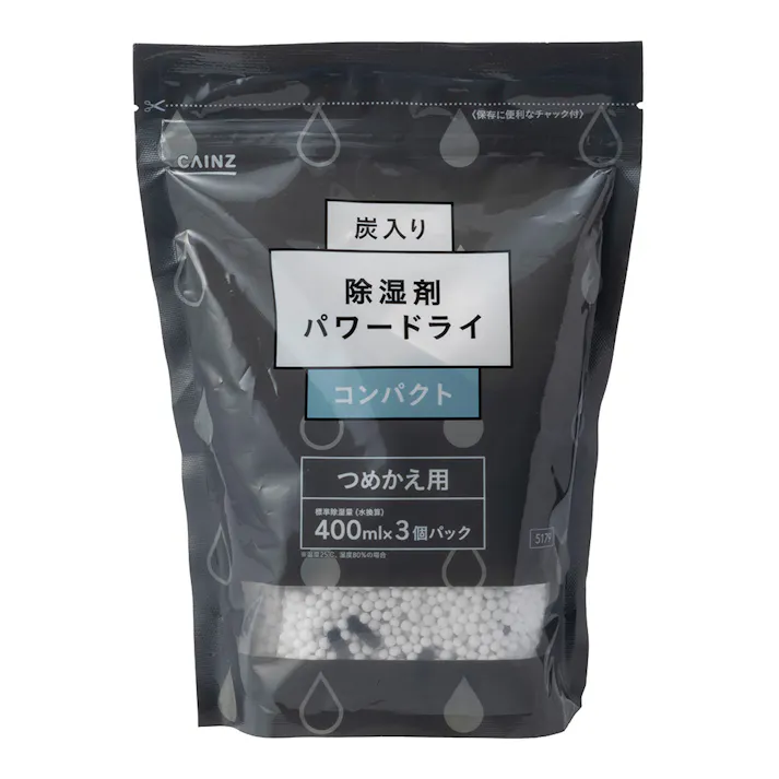 炭入り除湿剤 パワードライ コンパクト 詰替 400ml×3個
