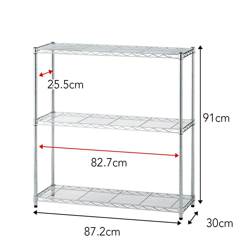 インテリアシェルフ 幅87 3段 ポール径19mm M7 | スチールラック