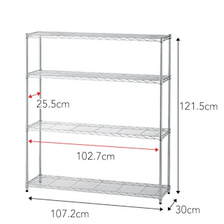 インテリアシェルフ 幅107 4段 ポール径19mm M11