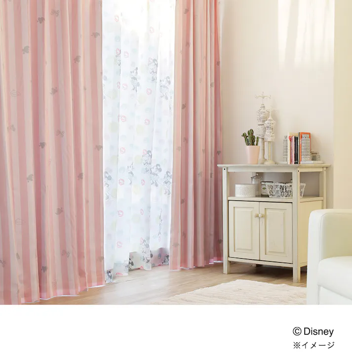 ディズニー カーテン ミニーマウス 100×230cm 2枚組 洗濯OK 形状記憶 遮光99.64% 裏地付き タッセル付き【別送品】