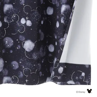 ディズニー カーテン ミッキーマウス ブラック 100×110cm 2枚組 洗濯OK 形状記憶 遮光99.98% タッセル付き【別送品】