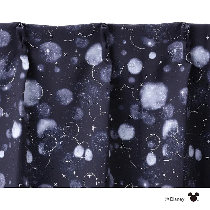 ディズニー カーテン ミッキーマウス ブラック 100×110cm 2枚組 洗濯OK 形状記憶 遮光99.98% タッセル付き【別送品】