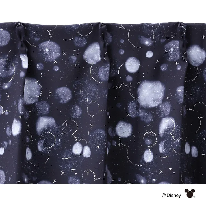 ディズニー カーテン ミッキーマウス ブラック 100×230cm 2枚組 洗濯OK 形状記憶 遮光99.98% タッセル付き【別送品】