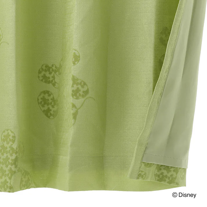 ディズニー カーテン ミッキーマウス グリーン 100×135cm 2枚組 洗濯OK 形状記憶 遮光99.40% 裏地付き タッセル付き【別送品】