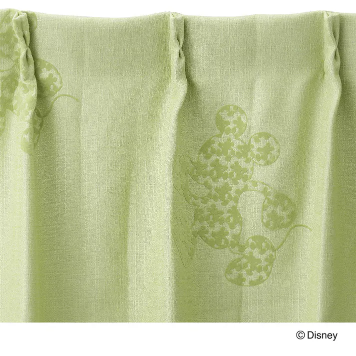 ディズニー カーテン ミッキーマウス グリーン 100×230cm 2枚組 洗濯OK 形状記憶 遮光99.40% 裏地付き タッセル付き【別送品】