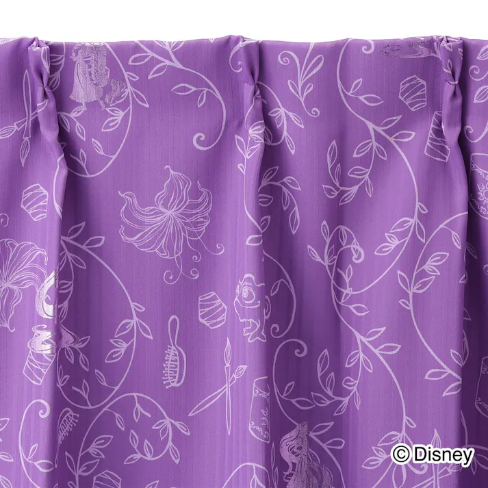ディズニー カーテン ラプンツェル 100×210cm 2枚組 洗濯OK 形状記憶 遮光99.93% 裏地付き タッセル付き【別送品】