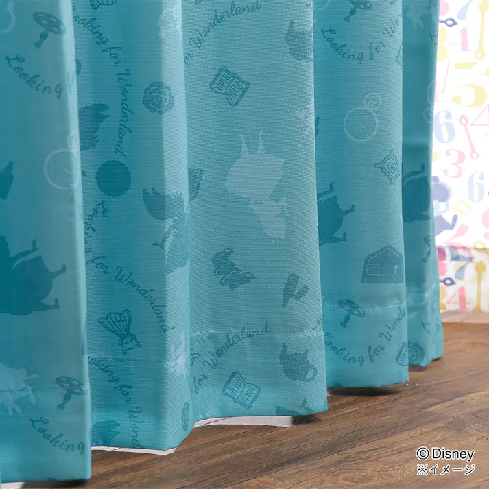 ディズニー カーテン 不思議の国のアリス 100×210cm 2枚組 洗濯OK 形状記憶 遮光99.75% 裏地付き タッセル付き【別送品】