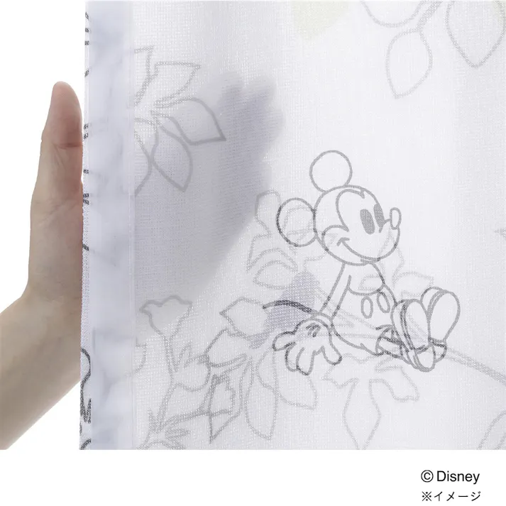 ディズニー レースカーテン ミッキーマウス グリーン 100×208cm 2枚組 洗濯OK UVカット92.6% ミラー加工【別送品】