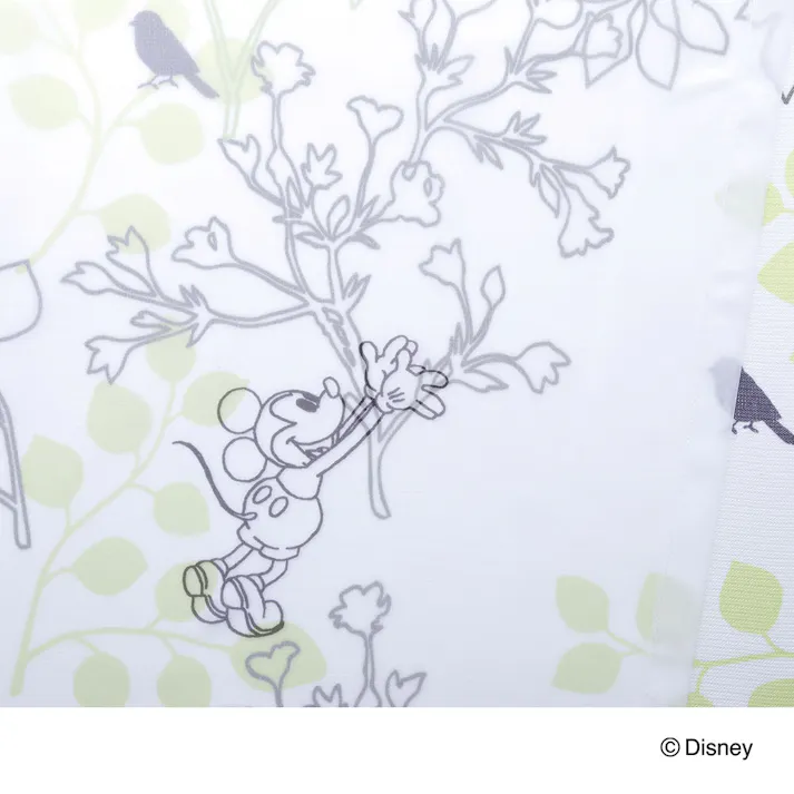 ディズニー レースカーテン ミッキーマウス グリーン 100×208cm 2枚組 洗濯OK UVカット92.6% ミラー加工【別送品】