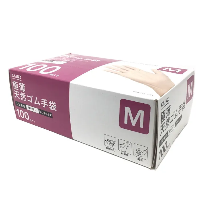 極薄天然ゴム手袋 粉付 M 100枚 TGP100M
