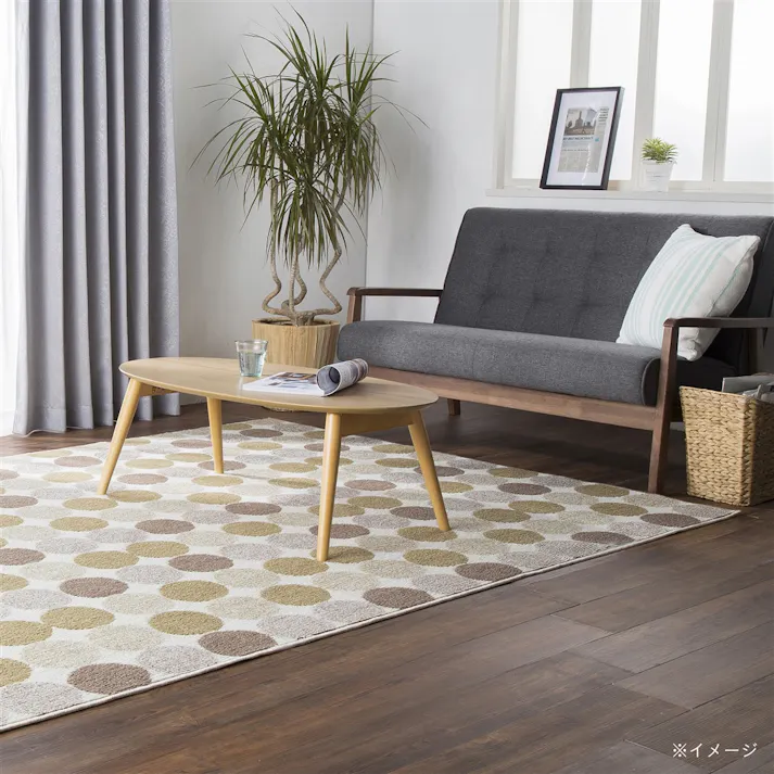 デザイン平織りカーペット サークル アイボリー 2畳