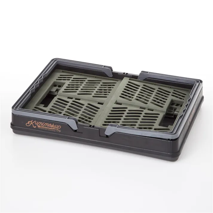 Kumimoku 取っ手付き折りたたみコンテナ L グリーン&ブラック 幅31cm 奥行44.2cm 高さ25.3cm