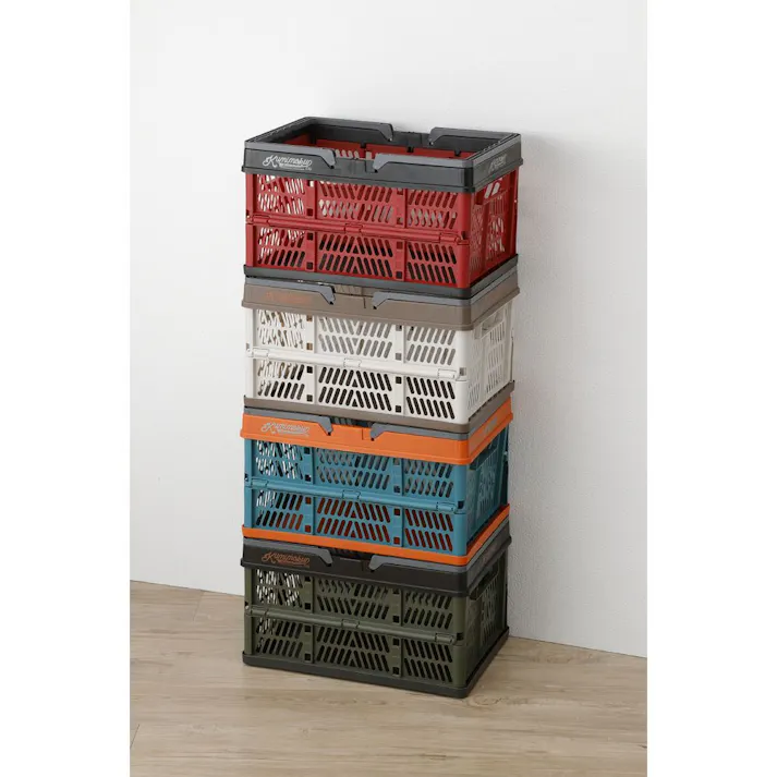 Kumimoku 取っ手付き折りたたみコンテナ L グリーン&ブラック 幅31cm 奥行44.2cm 高さ25.3cm