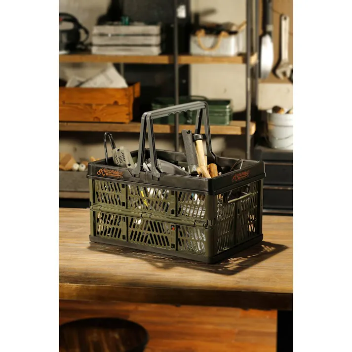 Kumimoku 取っ手付き折りたたみコンテナ L グリーン&ブラック 幅31cm 奥行44.2cm 高さ25.3cm