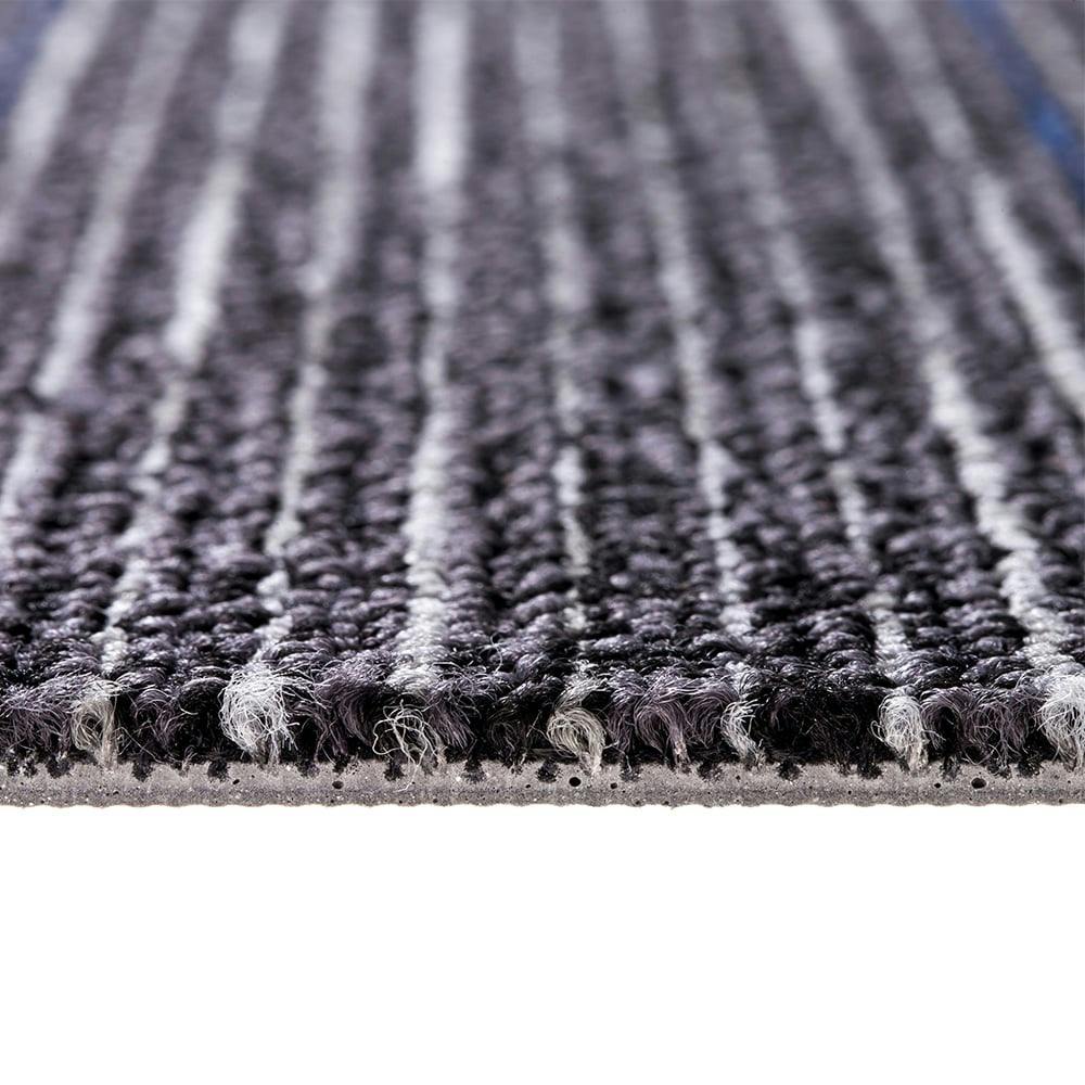 ケース販売】防炎タイルカーペット ストライプ ダークグレー・ブルー